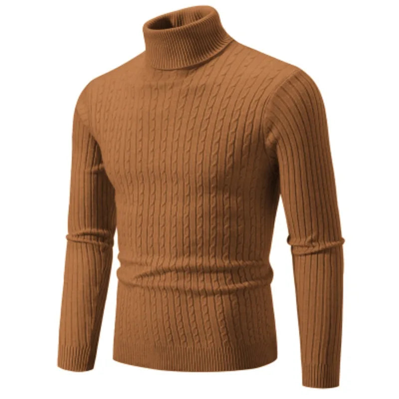 Men`s High Neck Knitted Sweater - Warm Casual Pullover