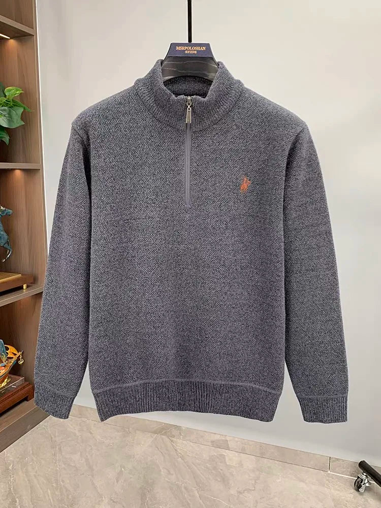 Men’s Knitted Sweater with Zipper and Detailed Embroidery