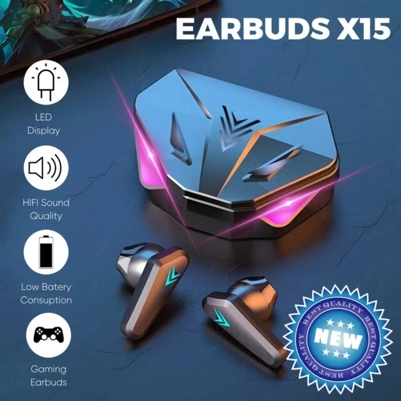 X15 TWS Gaming Earbuds – Wireless Bluetooth 9D Stereo with Mic