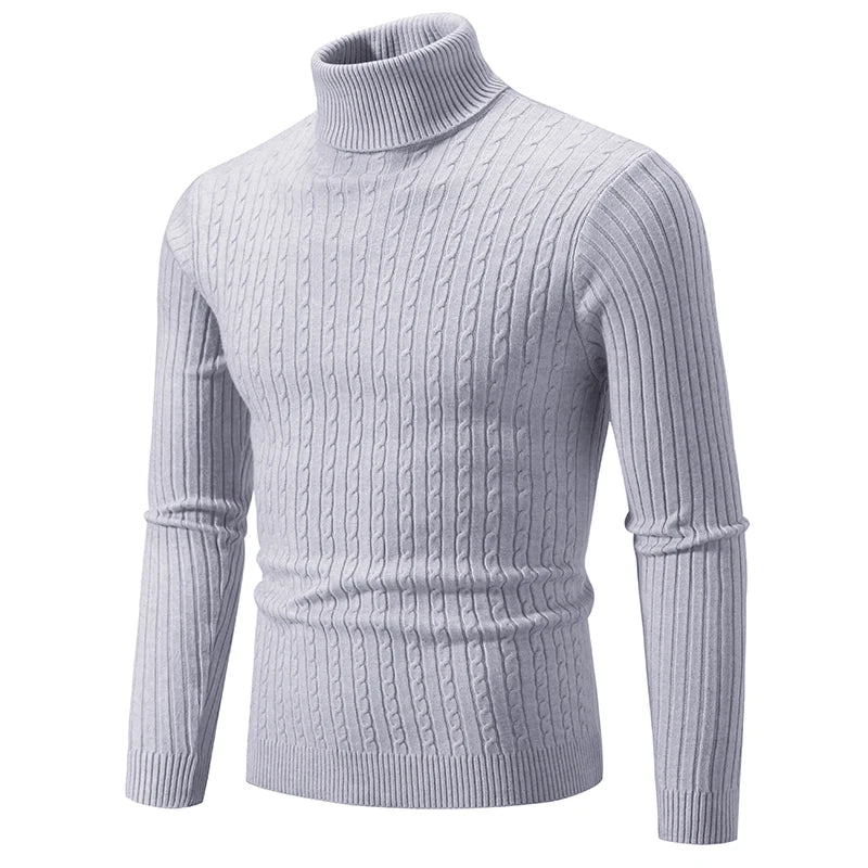 Men`s High Neck Knitted Sweater - Warm Casual Pullover