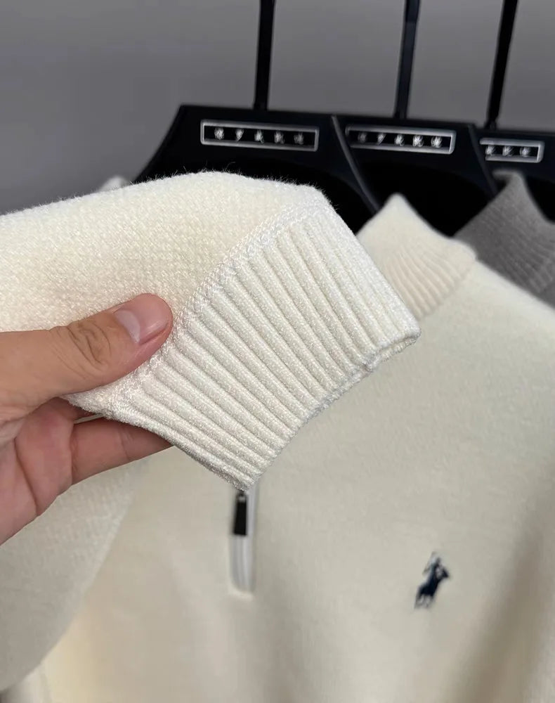 Men’s Knitted Sweater with Zipper and Detailed Embroidery