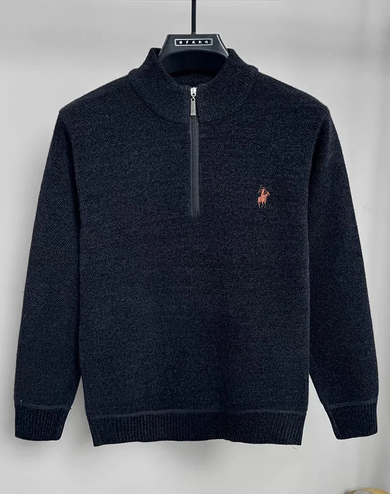 Men’s Knitted Sweater with Zipper and Detailed Embroidery