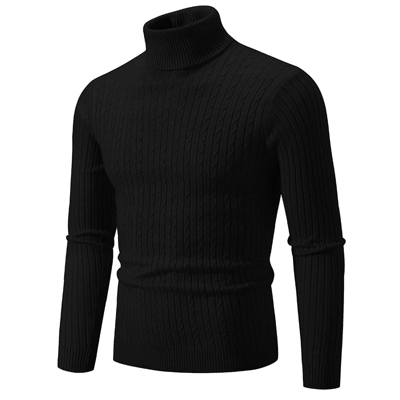 Men`s High Neck Knitted Sweater - Warm Casual Pullover