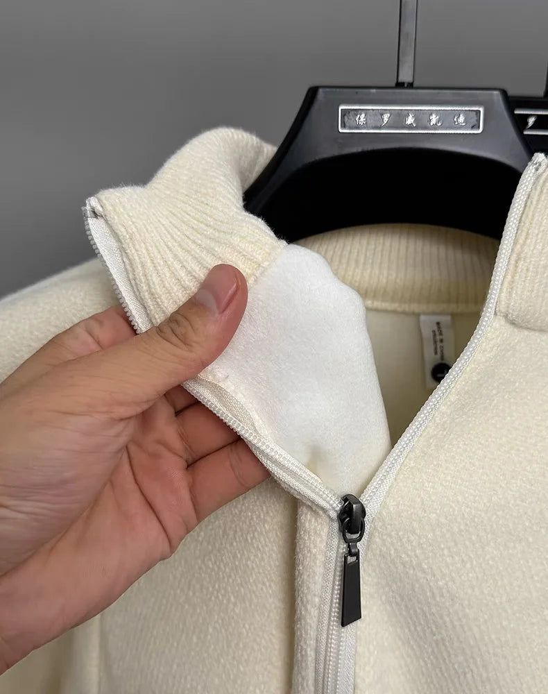 Men’s Knitted Sweater with Zipper and Detailed Embroidery