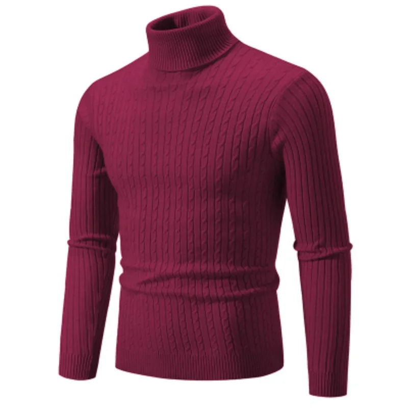 Men`s High Neck Knitted Sweater - Warm Casual Pullover
