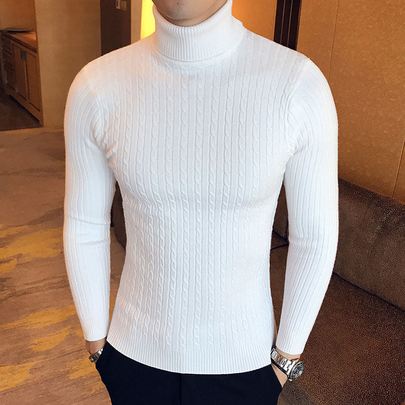 Men`s High Neck Knitted Sweater - Warm Casual Pullover