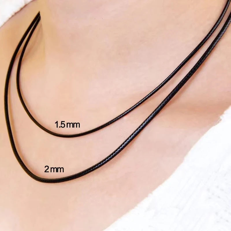 Black Leather Braid Necklace – DIY Long Chain Pendant (40/50/60/70 cm)