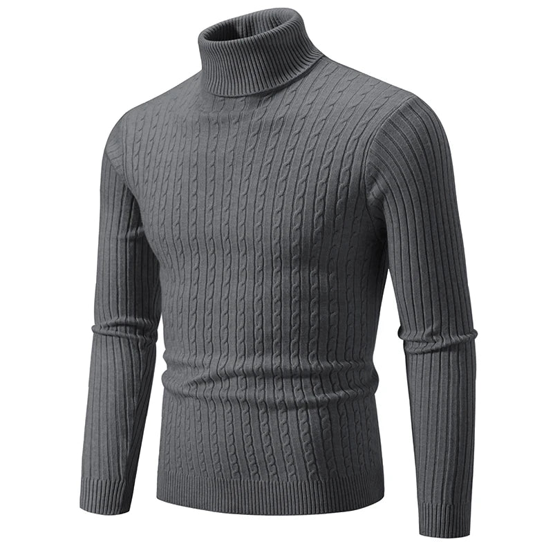 Men`s High Neck Knitted Sweater - Warm Casual Pullover
