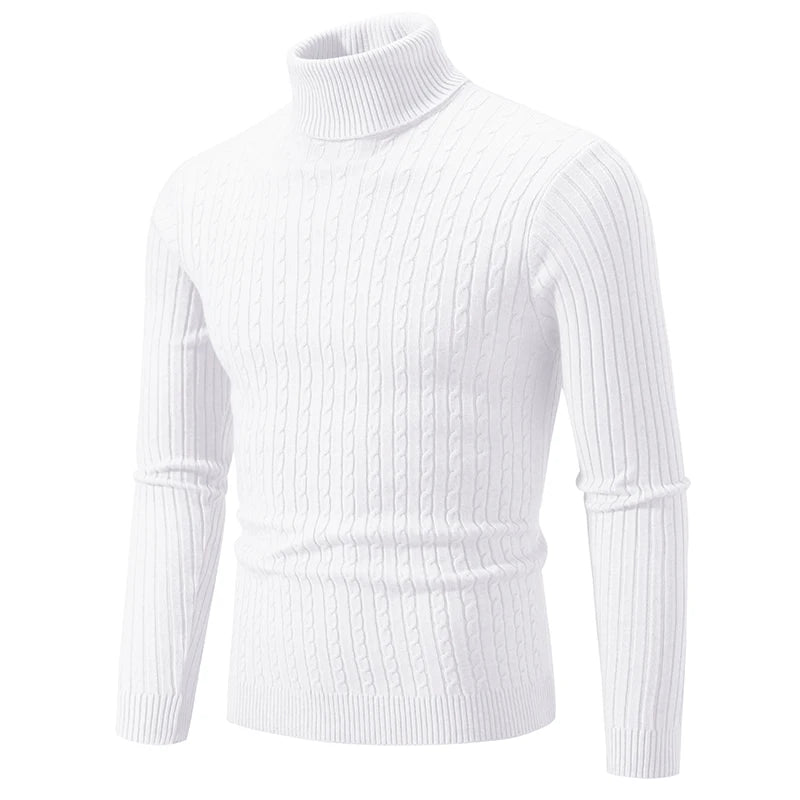 Men`s High Neck Knitted Sweater - Warm Casual Pullover