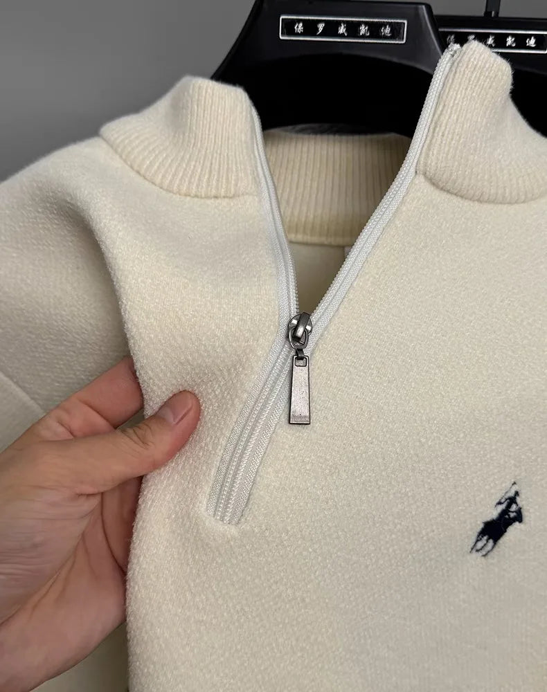 Men’s Knitted Sweater with Zipper and Detailed Embroidery