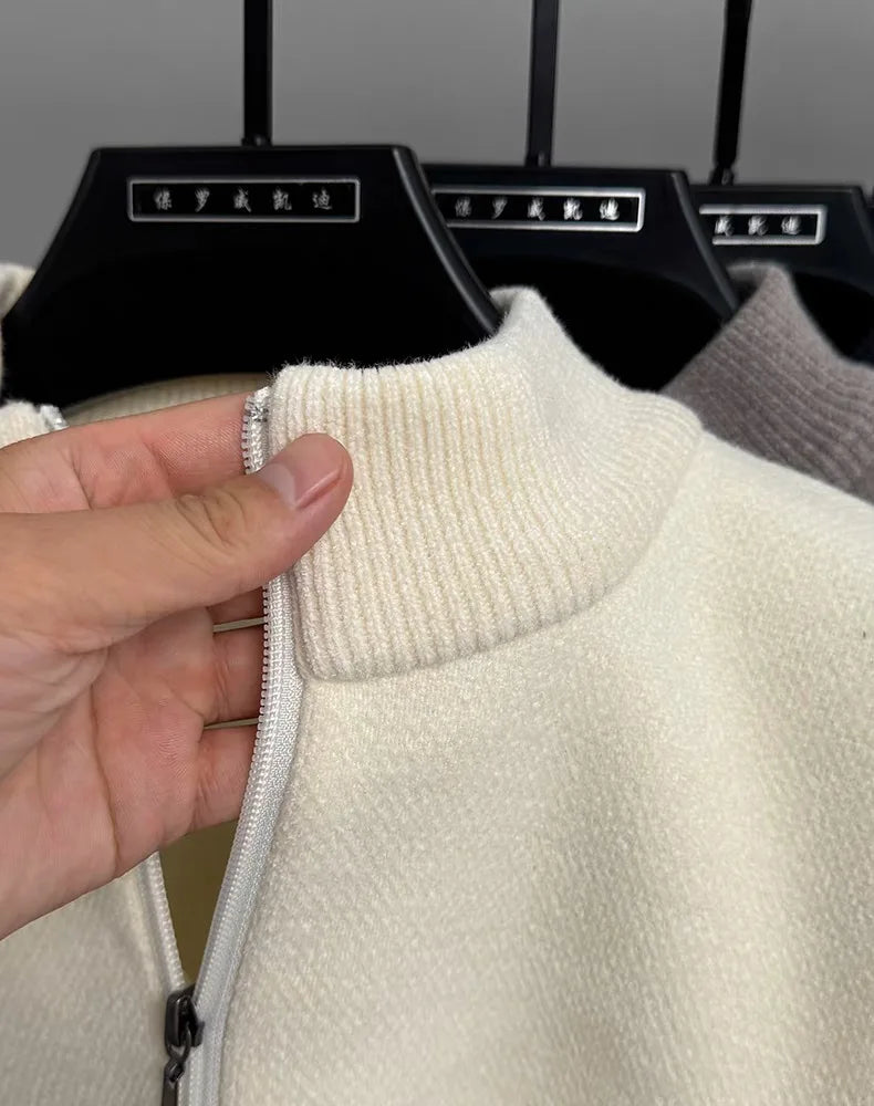 Men’s Knitted Sweater with Zipper and Detailed Embroidery