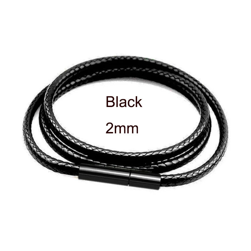 Black Leather Braid Necklace – DIY Long Chain Pendant (40/50/60/70 cm)