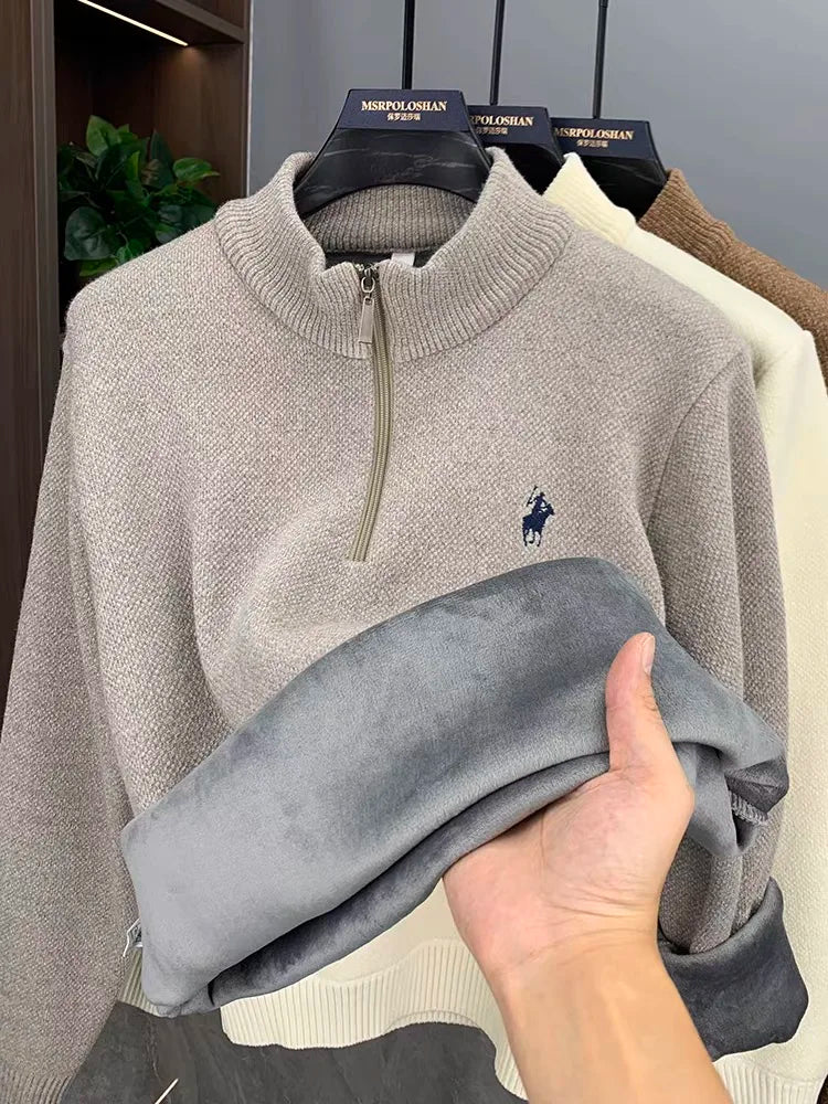 Men’s Knitted Sweater with Zipper and Detailed Embroidery