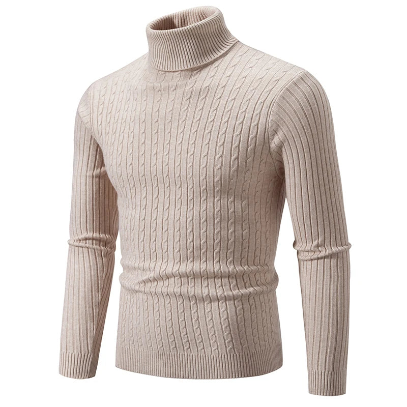 Men`s High Neck Knitted Sweater - Warm Casual Pullover