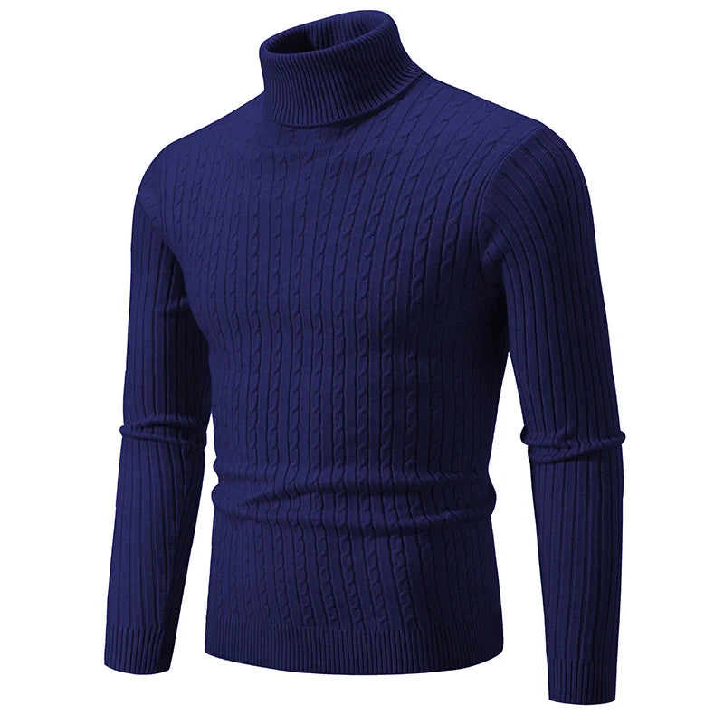 Men`s High Neck Knitted Sweater - Warm Casual Pullover
