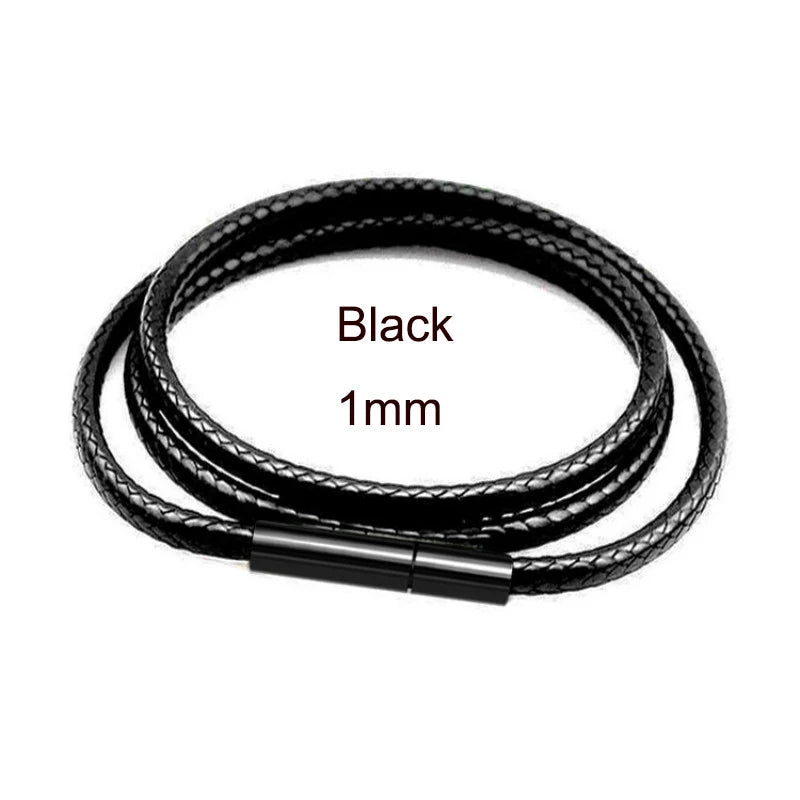 Black Leather Braid Necklace – DIY Long Chain Pendant (40/50/60/70 cm)
