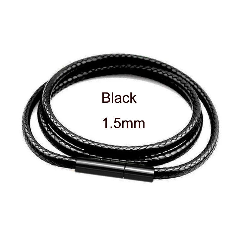 Black Leather Braid Necklace – DIY Long Chain Pendant (40/50/60/70 cm)