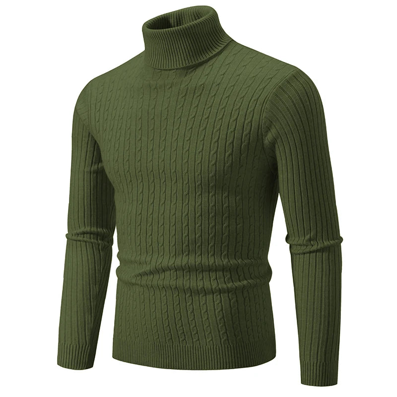 Men`s High Neck Knitted Sweater - Warm Casual Pullover