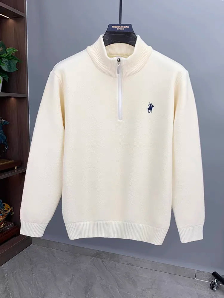 Men’s Knitted Sweater with Zipper and Detailed Embroidery