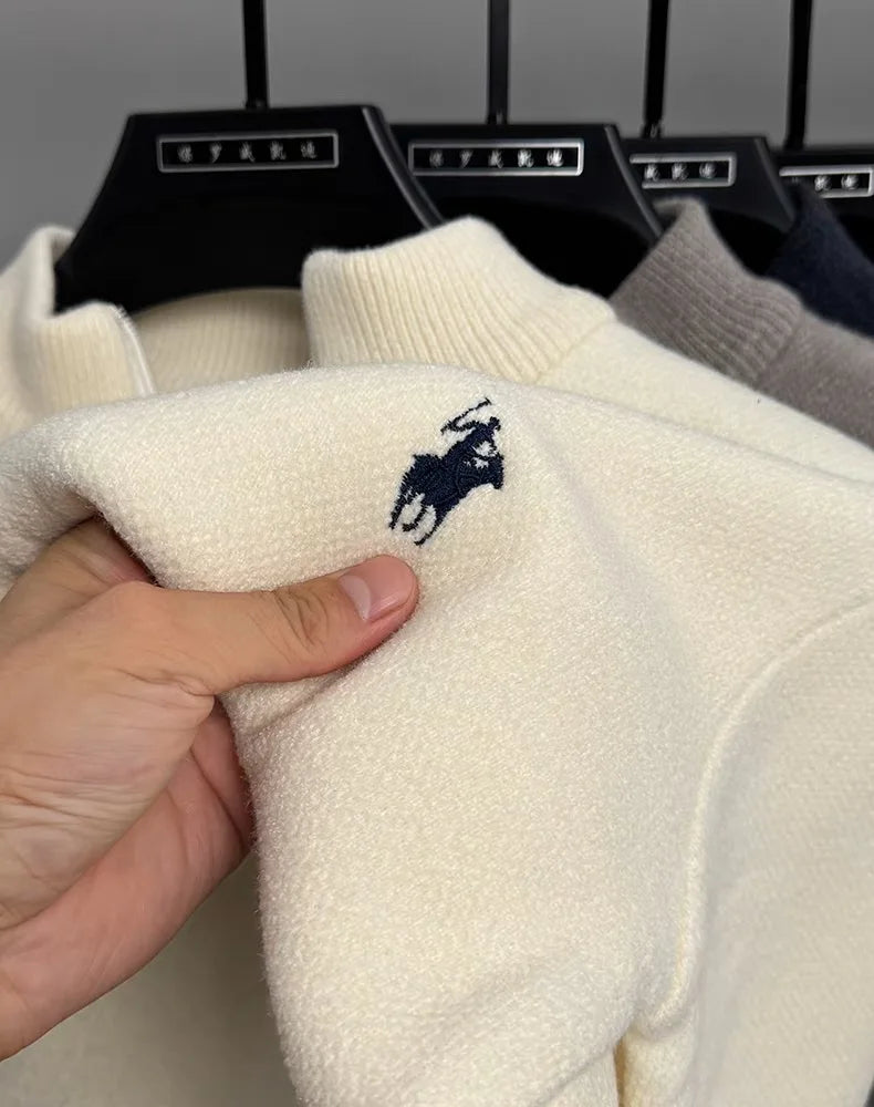 Men’s Knitted Sweater with Zipper and Detailed Embroidery